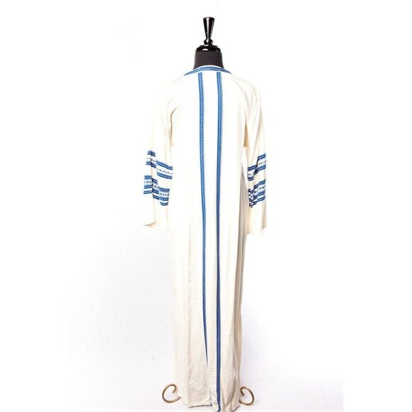 Vtg 1970's Maxi Kaftan Dress ALEX CONDARINIS Blue White Vertical Striped - Picture 2 of 10